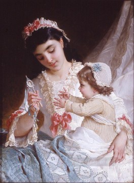 赤ちゃんの気を紛らわせる アカデミックリアリズムの少女 エミール・ムニエ Oil Paintings